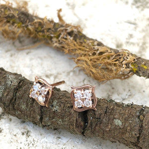 Cluster Diamond Rose Gold Stud Earrings
