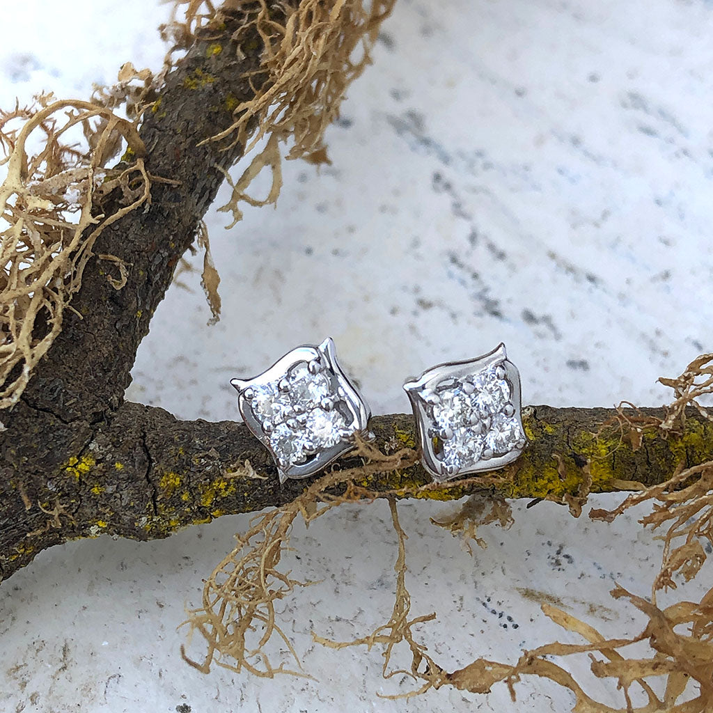 Cluster Diamond White Gold Stud Earrings