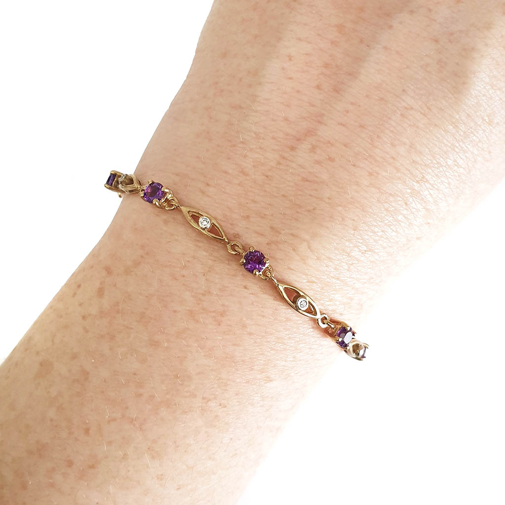 Contemporary Amethyst And Diamond Yellow Gold Bracelet