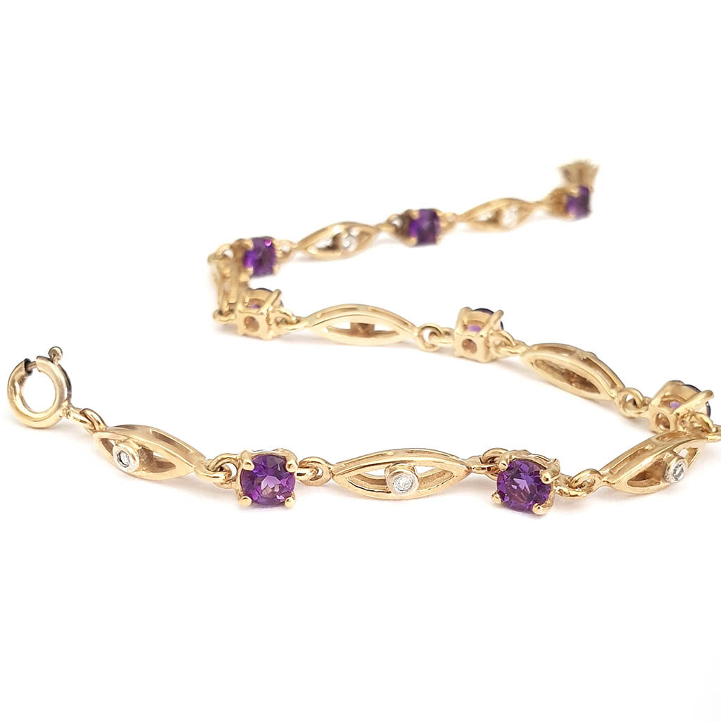 Contemporary Amethyst And Diamond Yellow Gold Bracelet