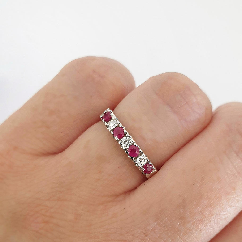 Contemporary Four Claw Ruby and Diamond White Gold Ring