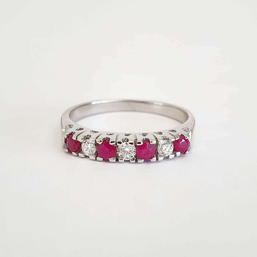 Contemporary Four Claw Ruby and Diamond White Gold Ring