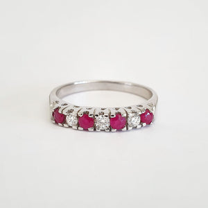 Contemporary Four Claw Ruby and Diamond White Gold Ring