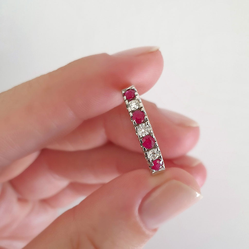 Contemporary Four Claw Ruby and Diamond White Gold Ring