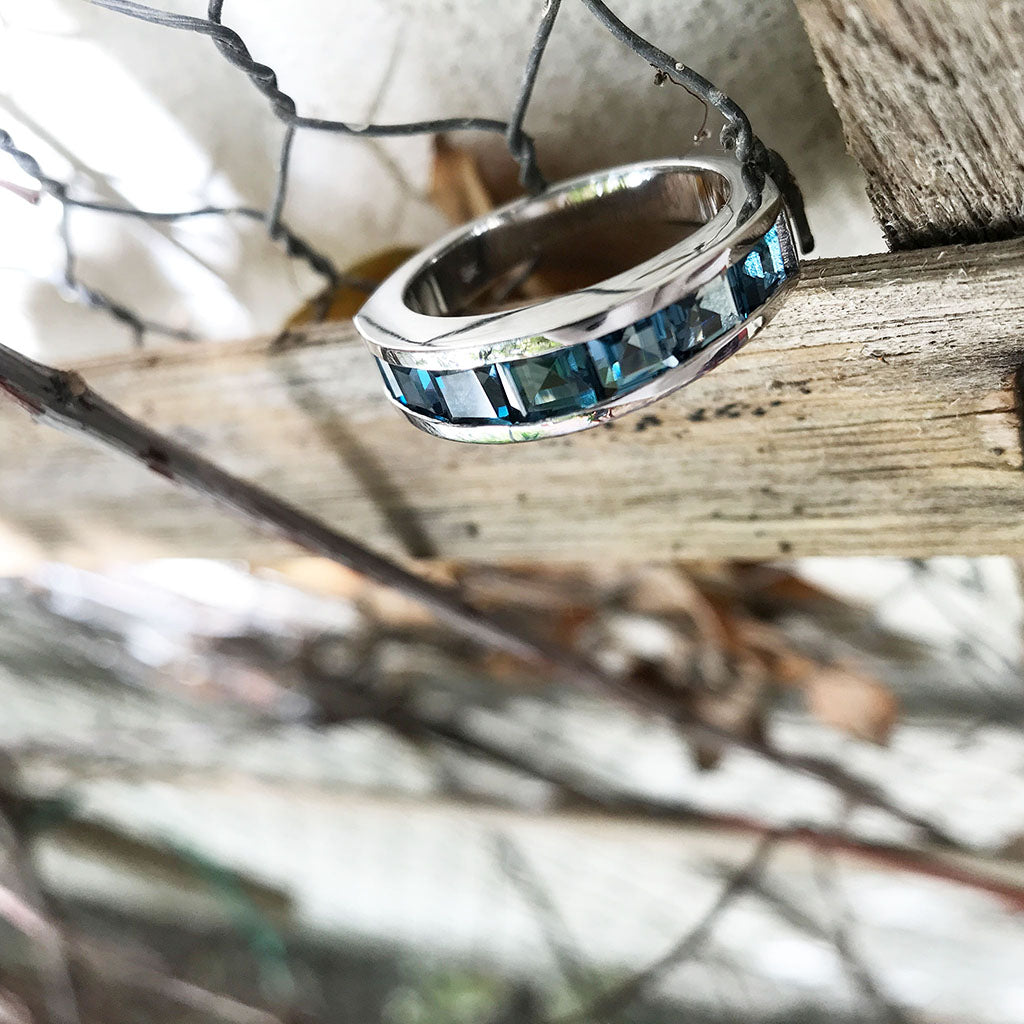 Contemporary London Blue Half Eternity Ring 