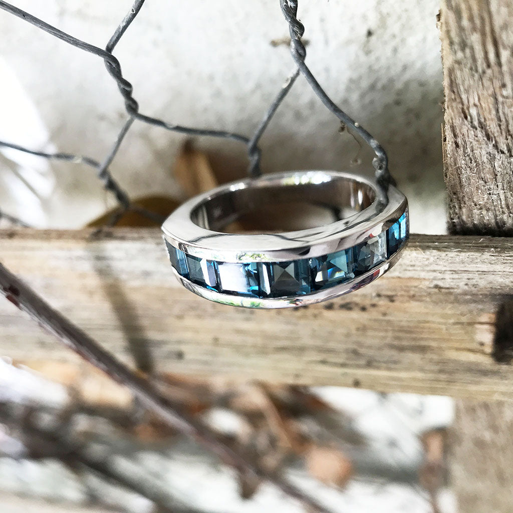 Contemporary London Blue Half Eternity Ring 