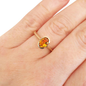 Contemporary Oval Citrine Yellow Gold Open Bezel Set Ring