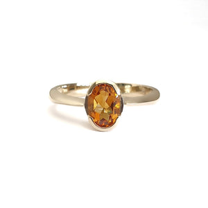 Contemporary Oval Citrine Yellow Gold Open Bezel Set Ring