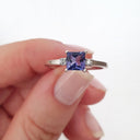 Contemporary Square Cut Tanzanite and Petite Diamond Accent Ring