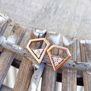 Contemporary Trilogy White Diamond and Rose Gold Shield Studs