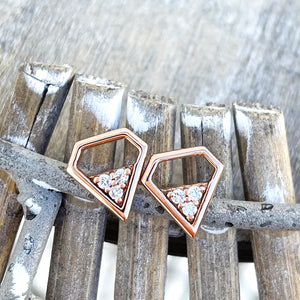 Contemporary Trilogy White Diamond and Rose Gold Shield Studs