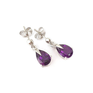 Contemporary White Gold Pear Cut Amethyst Drop Earrings