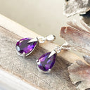 Contemporary White Gold Pear Cut Amethyst Drop Earrings
