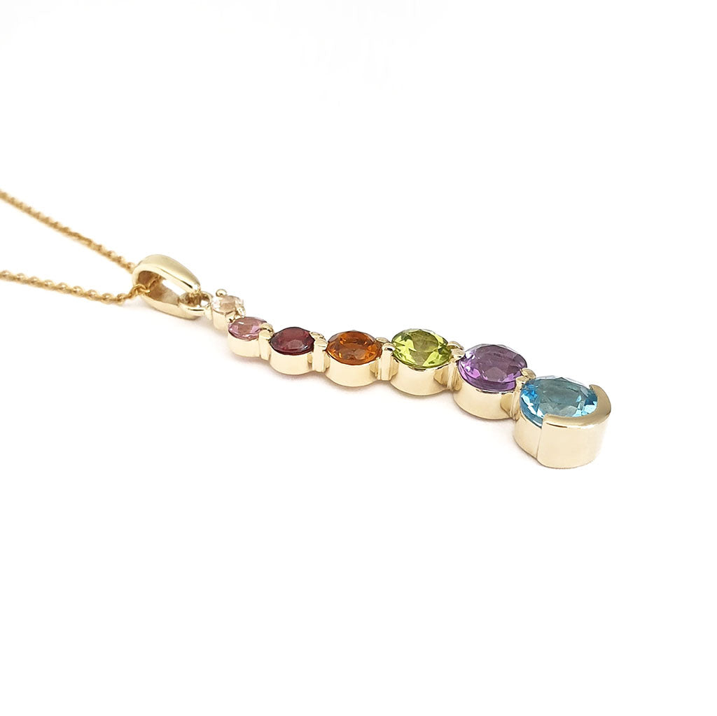 Curvaceous Rainbow Claw Set Multistone Yellow Gold Pendant