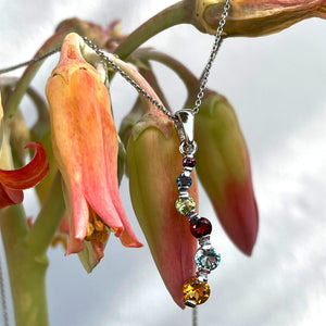 Curvaceous Rainbow Multistone White Gold Pendant
