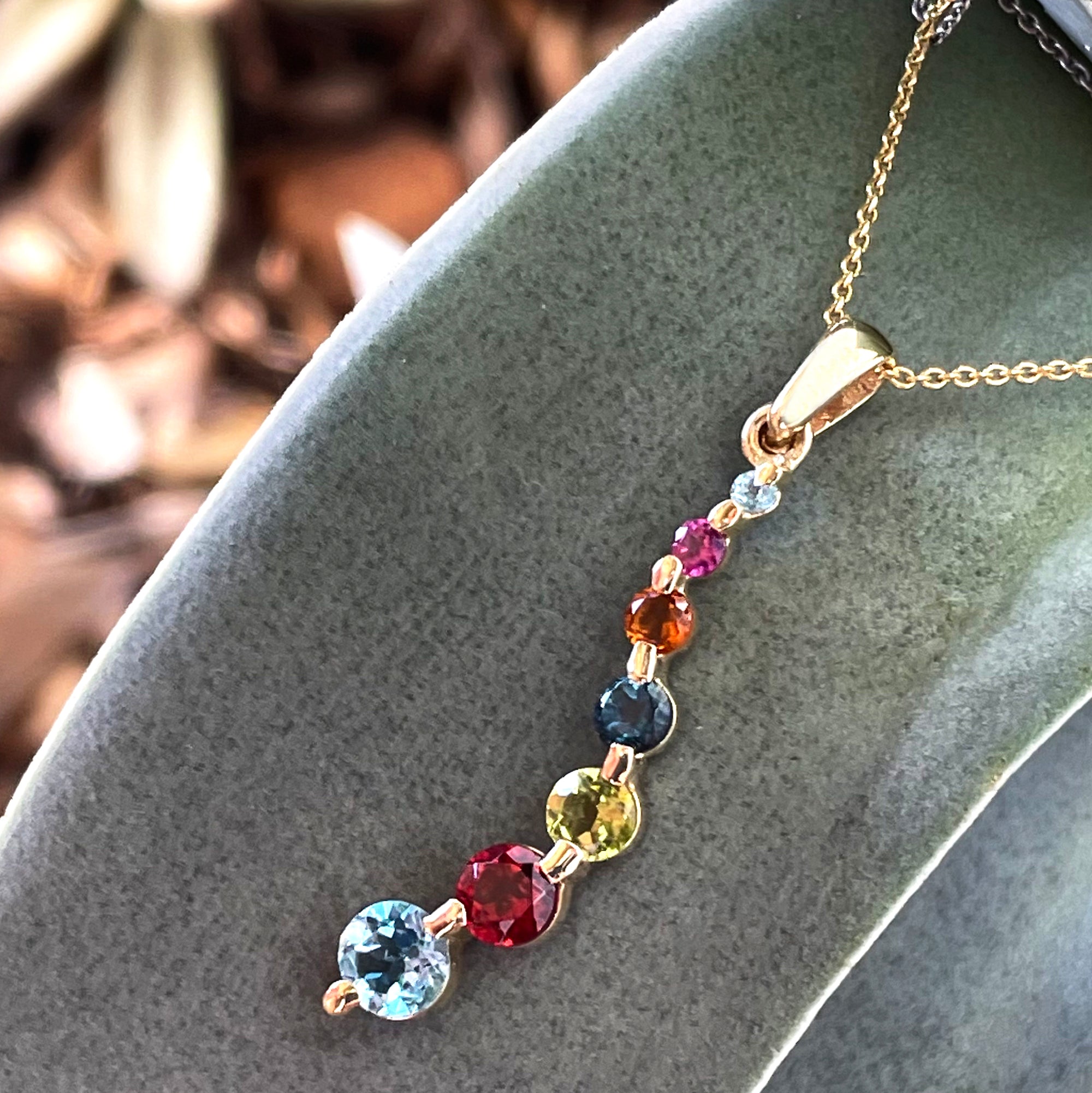 Curvaceous Rainbow Multistone Yellow Gold Pendant