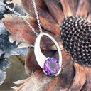 Curvaceous Round Amethyst White Gold Pendant and Chain