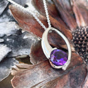 Curvaceous Round Amethyst White Gold Pendant and Chain