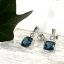 Cushion Bezel Set London Blue Topaz Earrings with Diamond accent