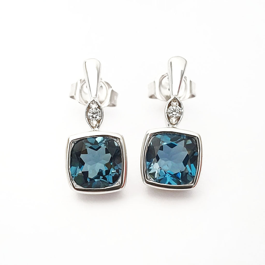  Blue Topaz Earrings with Diamond accent