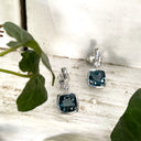 Cushion Bezel Set London Blue Topaz Earrings with Diamond accent