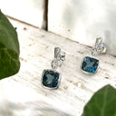 Cushion Bezel Set London Blue Topaz Earrings with Diamond accent