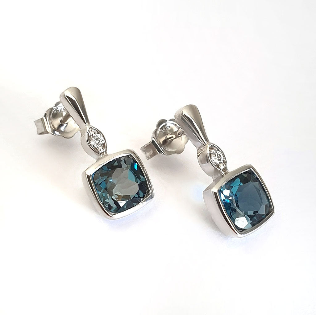  Blue Topaz Earrings with Diamond accent