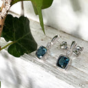 Cushion Bezel Set London Blue Topaz Earrings with Diamond accent