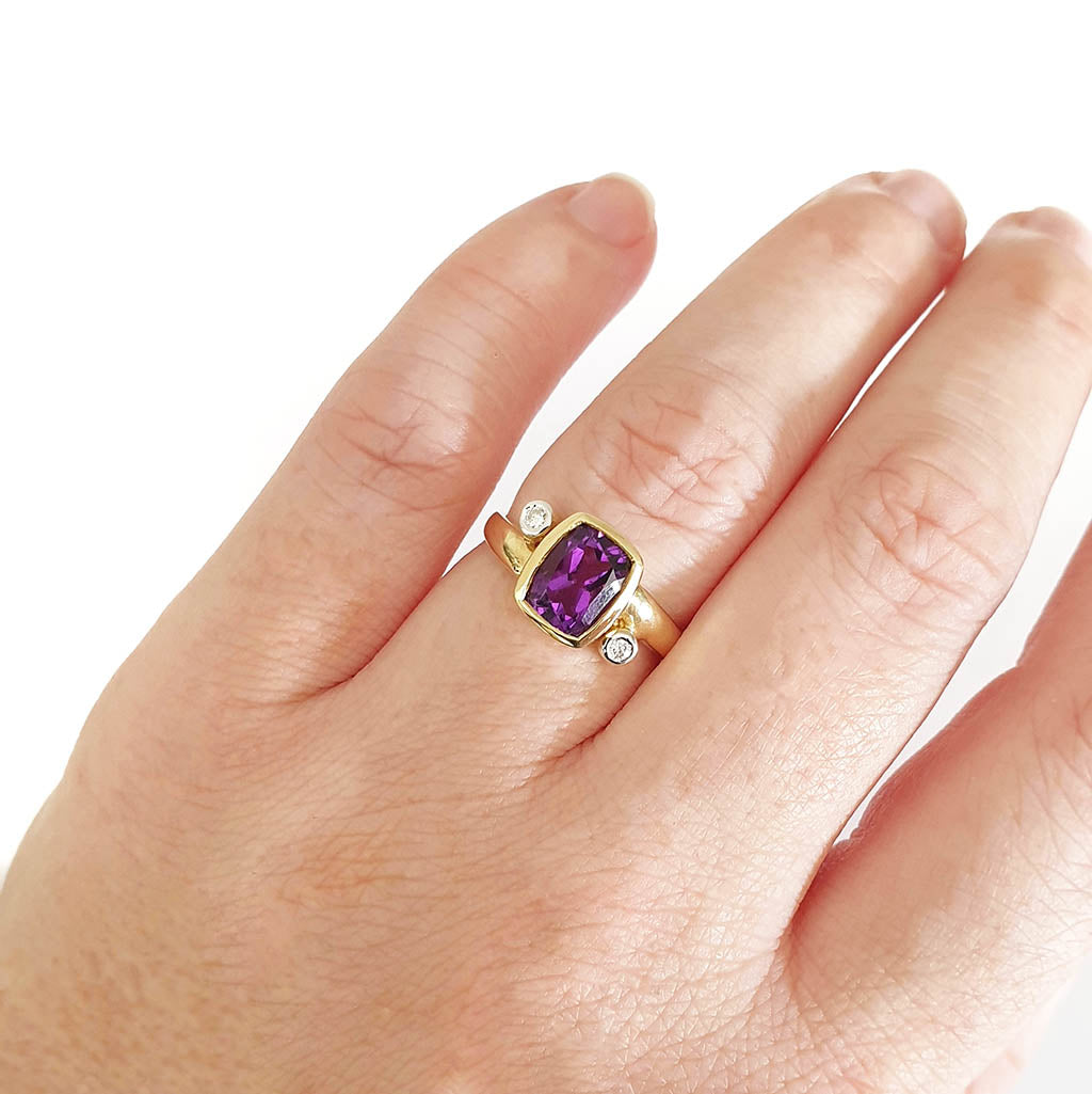 Cushion Cut Amethyst Ring with Diamond Accents