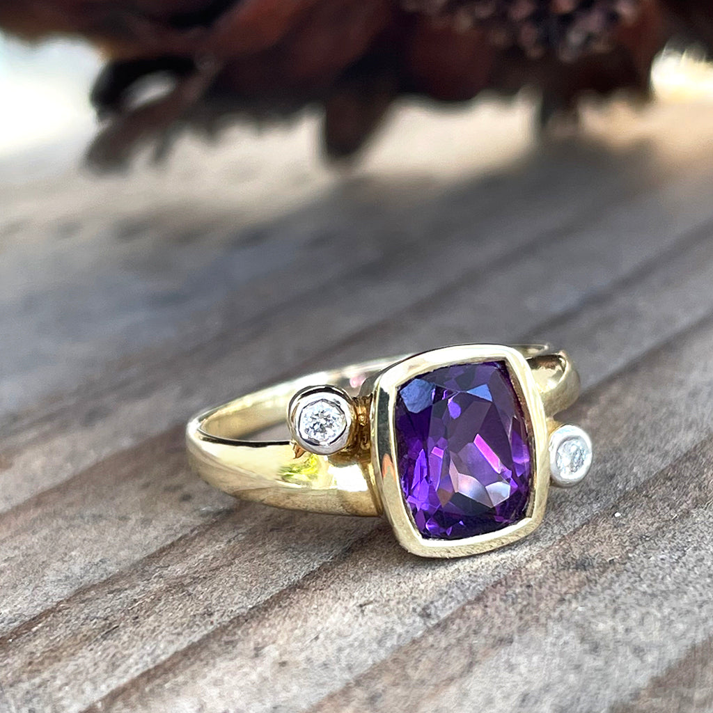 Cushion Cut Amethyst Ring with Diamond Accents