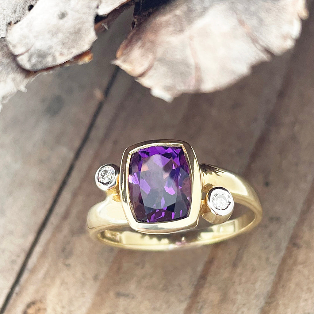 Cushion Cut Amethyst Ring with Diamond Accents
