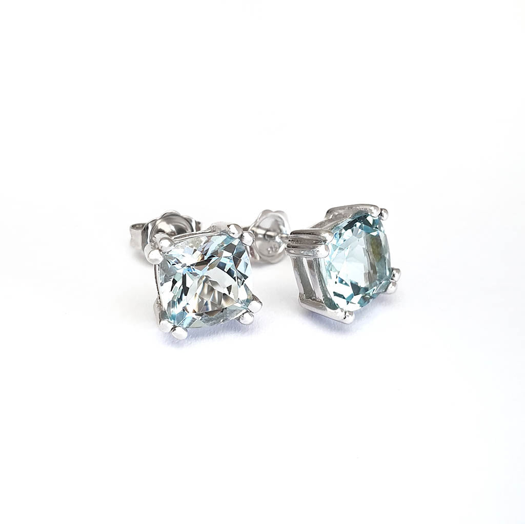 Cushion Cut Aquamarine Studs