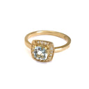   Cushion Cut Aquamarine, Diamond and Gold Ring