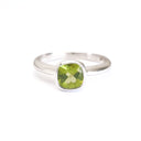  Cushion Cut Bezel Set Peridot Ring