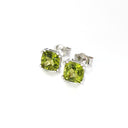 Cushion Cut Double Claw Peridot Studs