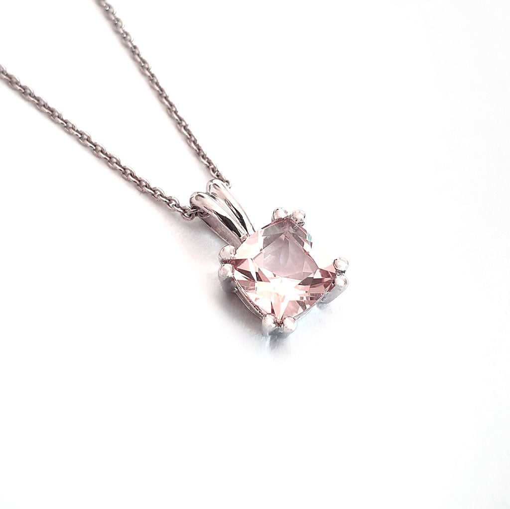 Cushion Cut Morganite Pendant with Fixed White Gold Bale