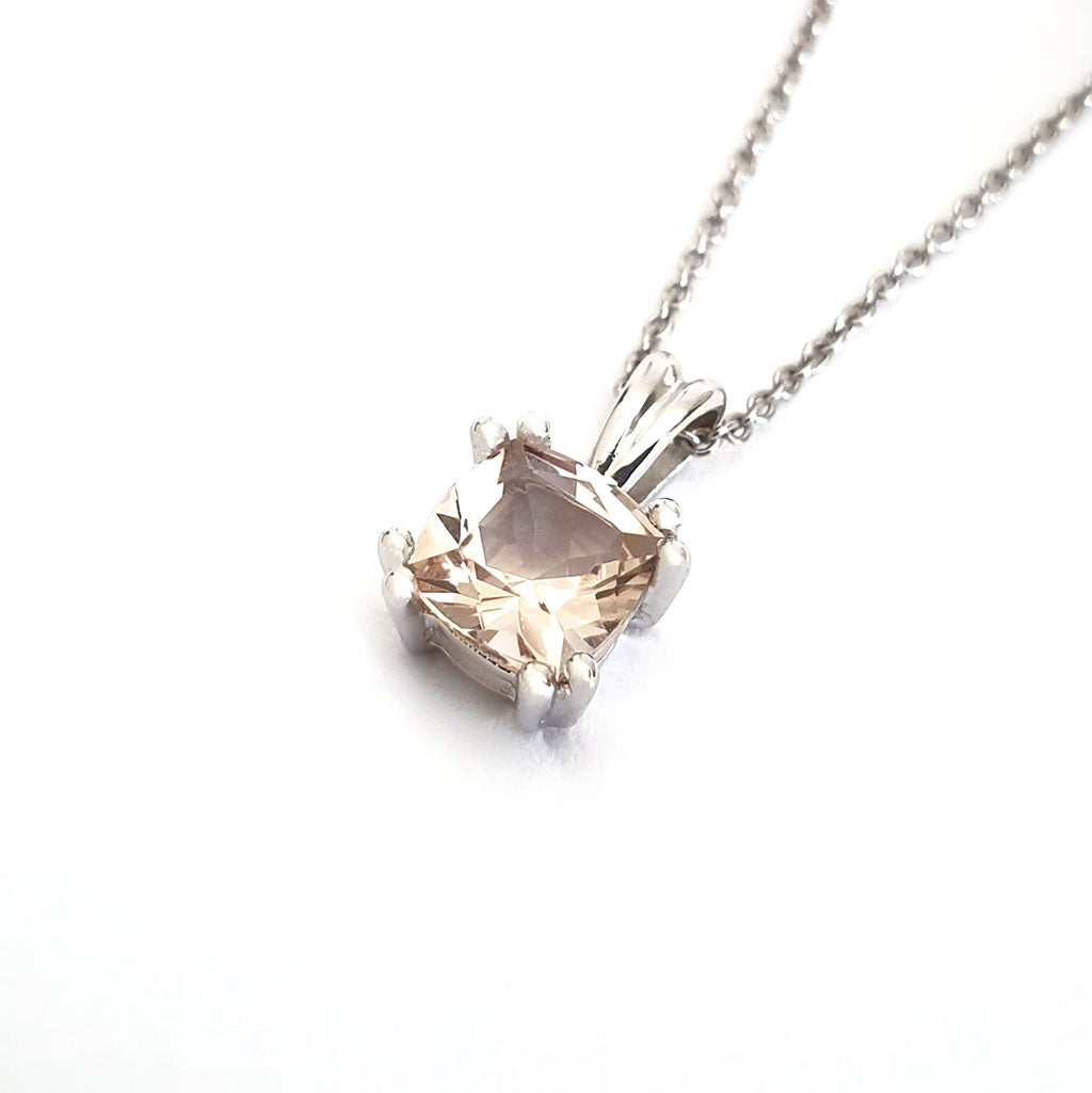 Cushion Cut Morganite Pendant with Fixed White Gold Bale