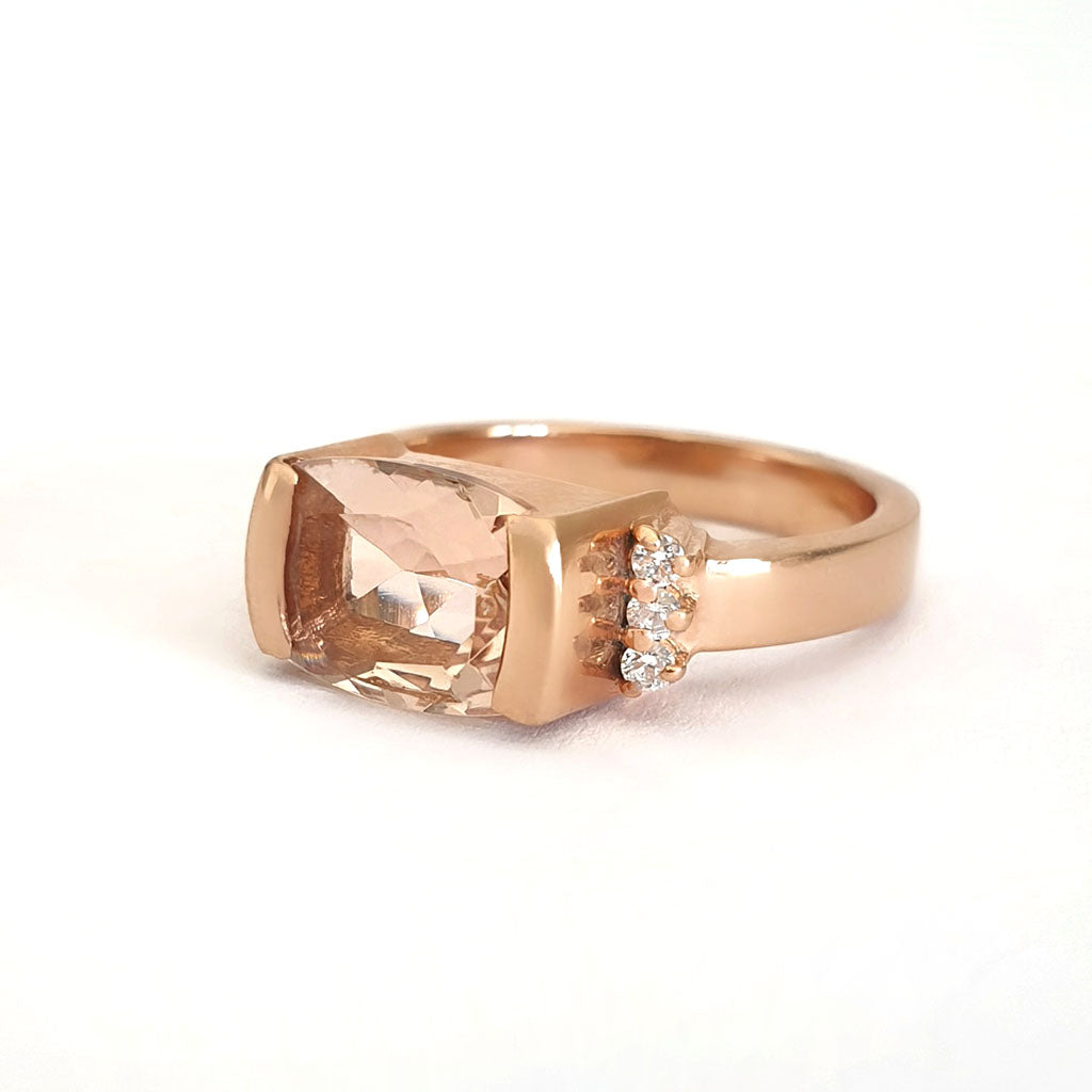 Cushion Cut Morganite, Diamond and Rose Gold Ring