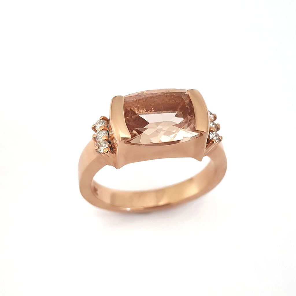 Cushion Cut Morganite, Diamond and Rose Gold Ring