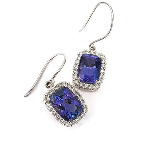 Cushion Cut Tanzanite Earrings with Diamond Halo