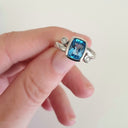 Cushion Cut Blue Topaz Ring with Diamond Accents