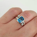 Cushion Cut Blue Topaz Ring with Diamond Accents