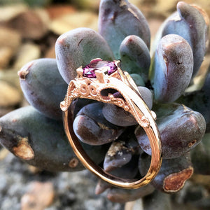 Decorative Filigree and Milgrain Grape Garnet Rose Gold Ring