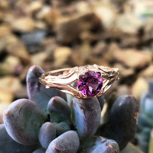 Decorative Filigree and Milgrain Grape Garnet Rose Gold Ring