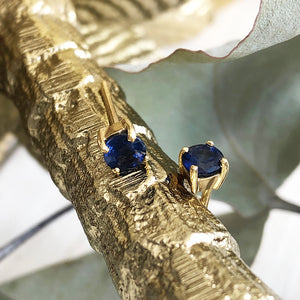 Deep Blue Sapphire 14ct Yellow Gold Studs