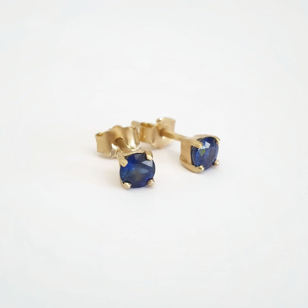Deep Blue Sapphire 14ct Yellow Gold Studs