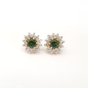 Deep Green Tourmaline and Diamond Halo Yellow Gold Earrings