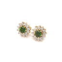 Deep Green Tourmaline and Diamond Halo Yellow Gold Earrings