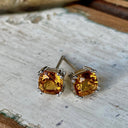 Deep Orange Citrine Double Claw Cushion Cut Studs