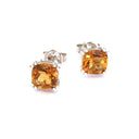 Deep Orange Citrine Double Claw Cushion Cut Studs
